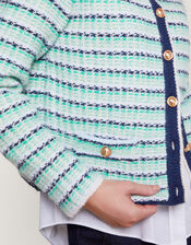 Round Neck Stripe Cardigan, Green (GREEN), large