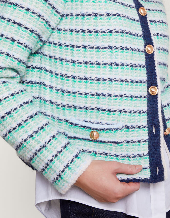 Round Neck Stripe Cardigan, Green (GREEN), large