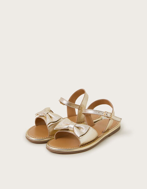 Leather Bow Sandals, Gold (GOLD), large