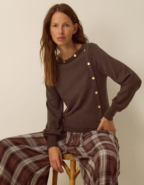 Beryl Button Jumper, Brown (CHOCOLATE), large