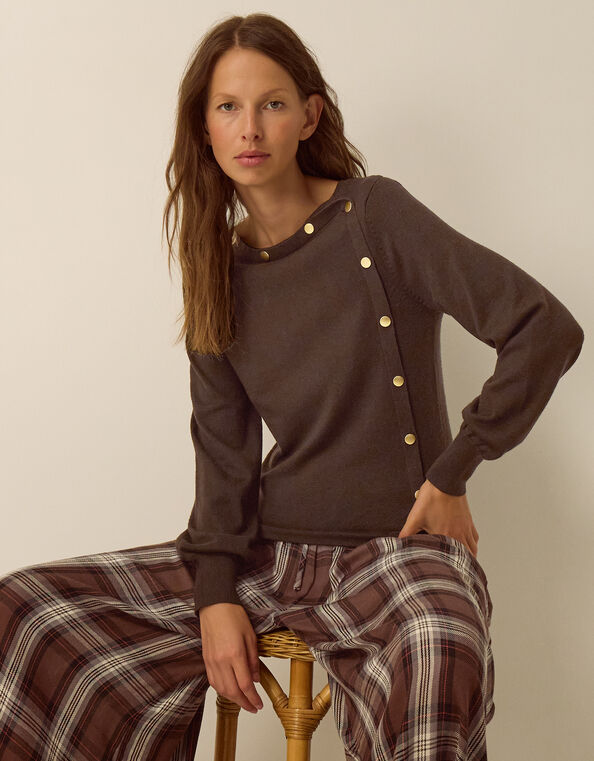 Beryl Button Sweater, Brown (CHOCOLATE), large