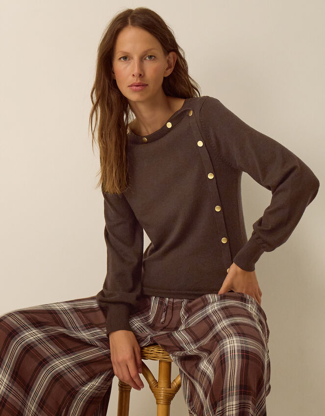 Beryl Button Sweater, Brown (CHOCOLATE), large