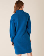 Split Neck Knit Dress, Blue (BLUE), large