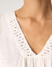 Amaya Crochet V-Neck T-Shirt, White (WHITE), large