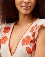 Rhea Embroidered Linen Blend Top, Natural (NATURAL), large