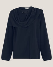 Simmi Asymmetrical Scarf Cardigan, Blue (NAVY), large