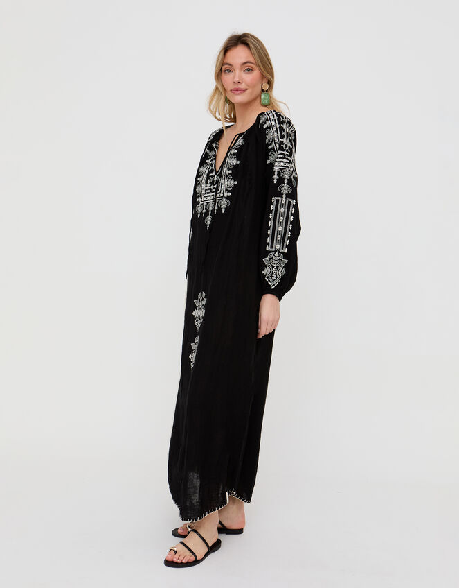 Raffya Aurelia Embroidered Maxi Kaftan Dress, Black (BLACK), large