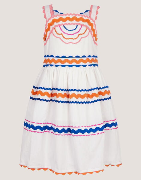 Ric Rac Embroidered Cotton Dress, White (WHITE), large