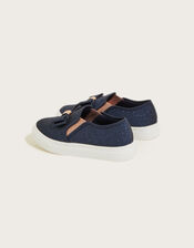 Slip On Glitter Bow Trainers, Blue (NAVY), large