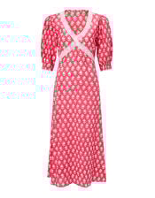 India & Mills Harriet Floral Midi Dress, Red (RED), large