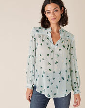 Leaf Print Blouse in Sustainable Viscose, Grey (GREY), large