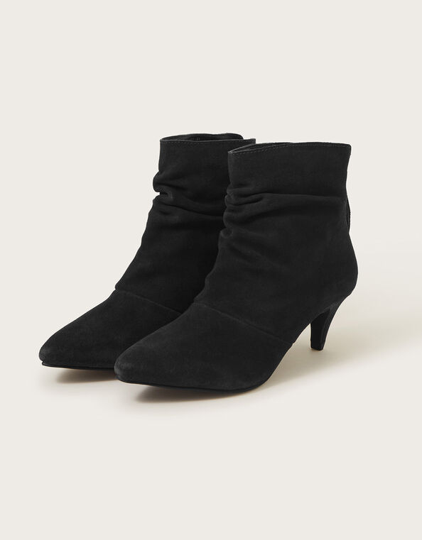 Ruched Suede Kitten Heel Boots, Blue (NAVY), large