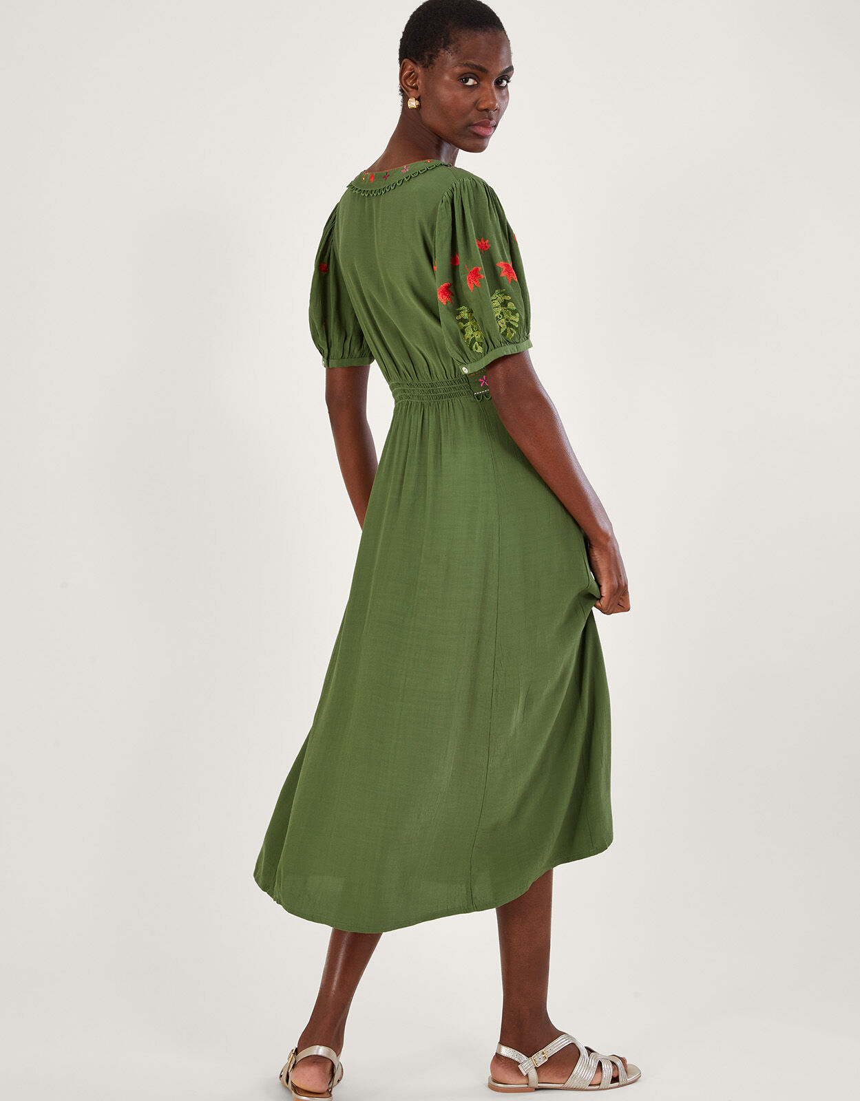 Farah Floral Embroidered Tea Dress Green