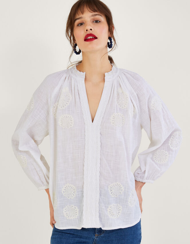 Embroidered Detail Overhead Shirt, White (WHITE), large