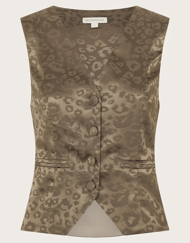 Amelia Print Satin Vest, Brown (MOCHA), large