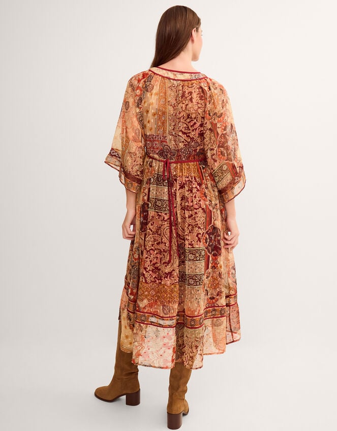 Evelina Shimmer Floral Print Midi Dress, Brown (BROWN), large