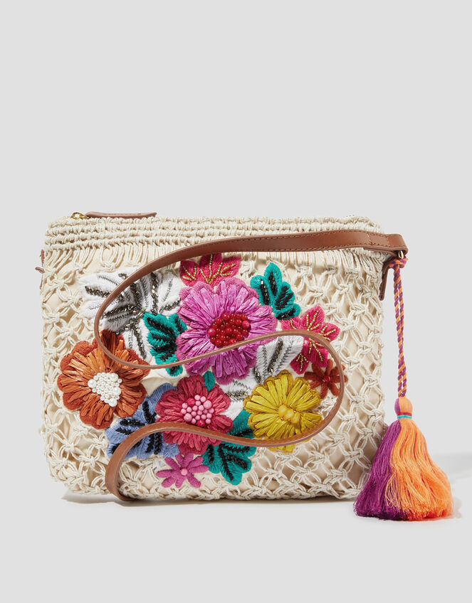 Zoe Embroidered Crochet Cross Body Bag, , large