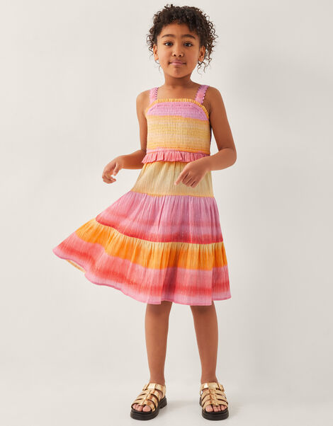 Ombré Sleeveless Tiered Dress, Pink (PINK), large