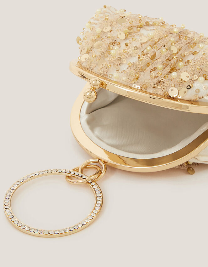 Embroidered Tulle Bangle Mini Bag, Ivory (IVORY), large