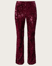 Daisy Sequin Velvet Kickflare Trousers, Red (BURGUNDY), large