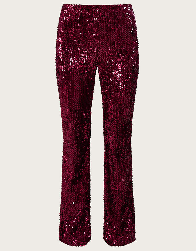 Daisy Sequin Velvet Kickflare Trousers, Red (BURGUNDY), large