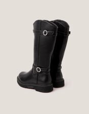 Diamante Buckle Knee High Boots, Black (BLACK), large