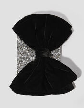Bella Bow Embellished Clutch Bag, Silver (SILVER), large