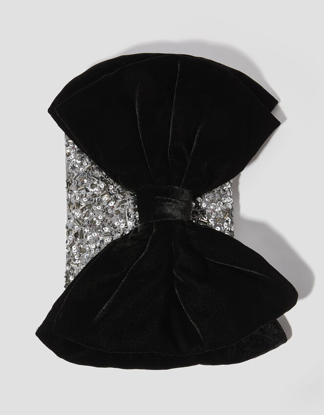 Bella Bow Embellished Clutch Bag, Silver (SILVER), large