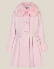 Isabella Faux Fur Collar Coat, Pink (PINK), large