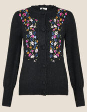 Embroidered Flower Cardigan, Black (BLACK), large