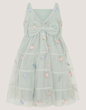 Baby Luna Floral Embroidered Mesh Dress, Green (SAGE), large