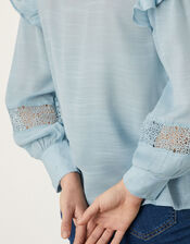 Lace Insert Blouse with LENZING™ ECOVERO™ , Blue (BLUE), large