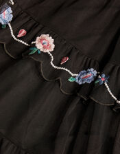 Embroidered Tier Mesh Dress in Recycled Polyester, Black (BLACK), large