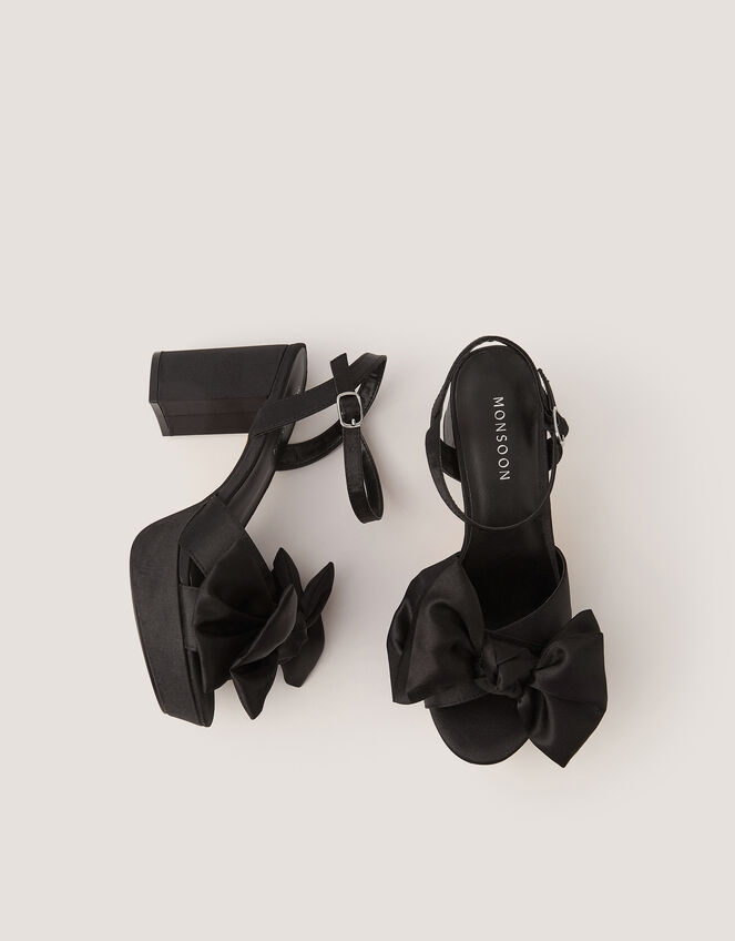 Grace Bow Satin Platform Heels, Black (BLACK), large