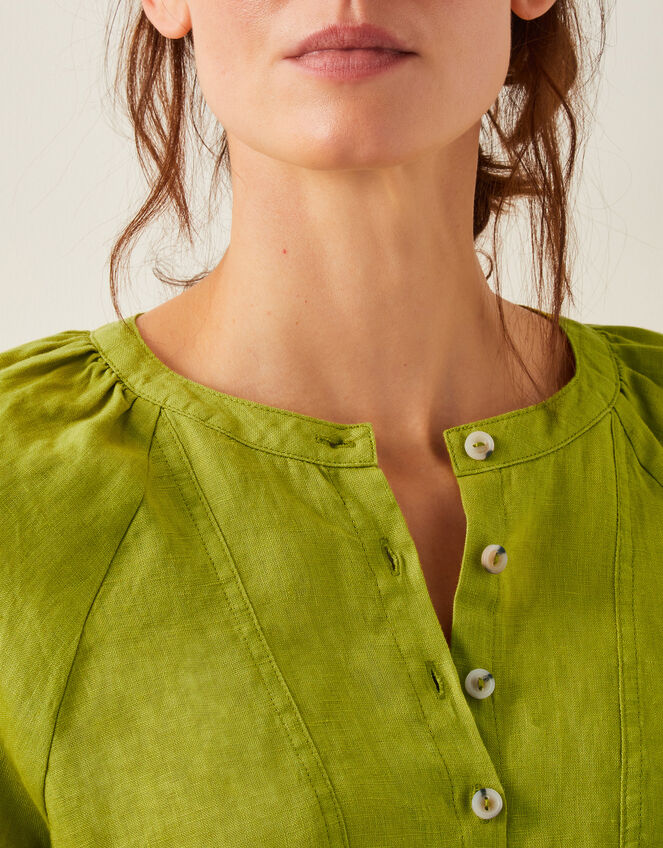 Rosa Linen Bib Blouse, Green (CHARTREUSE), large
