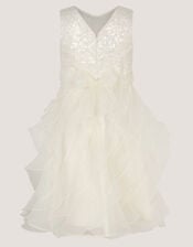Sequin Embellished Ruffle Party Dress, White (WARM IVORY), large