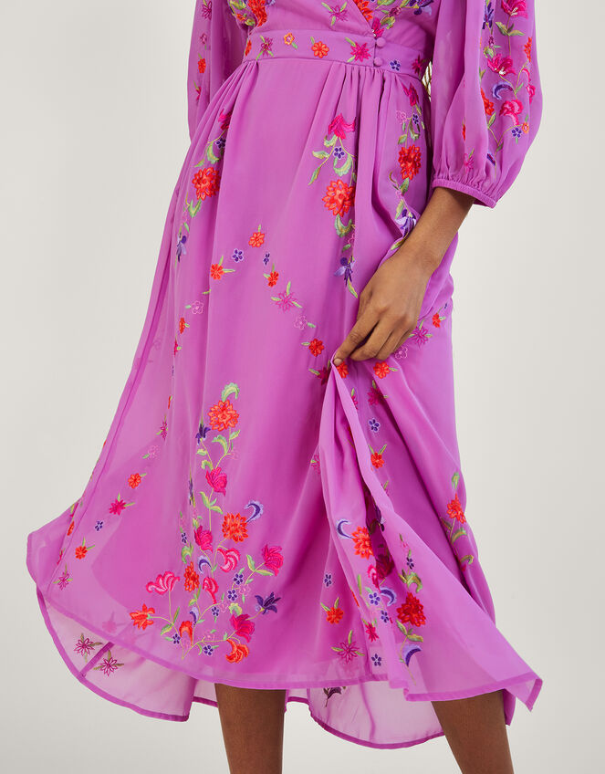 Lusia Embroidered Wrap Dress, Purple (LILAC), large