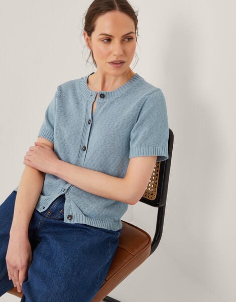 Celia Short Sleeve Cardigan, Blue (BLUE), large