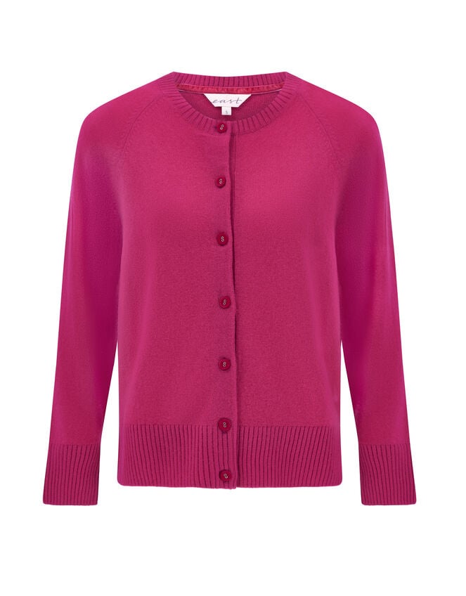 East Ember Cashmere Crew Neck Cardigan, Pink (PINK), large