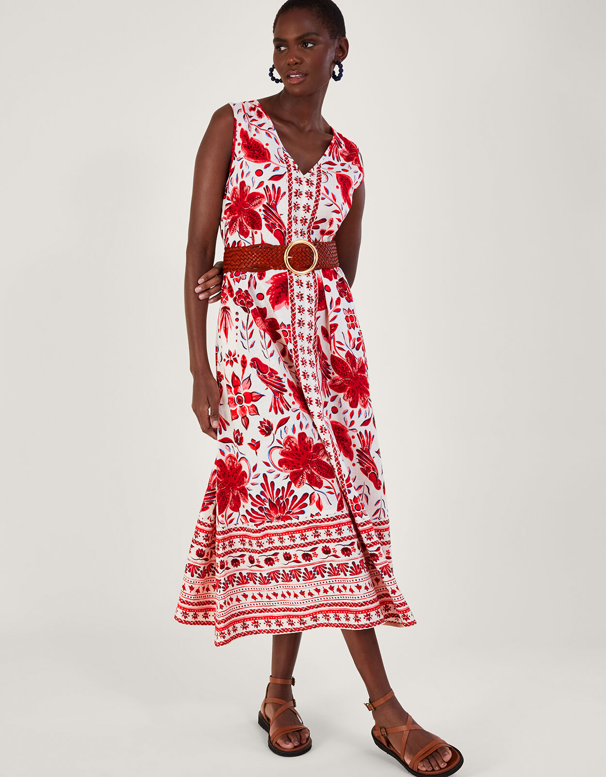 Red print midi store dress