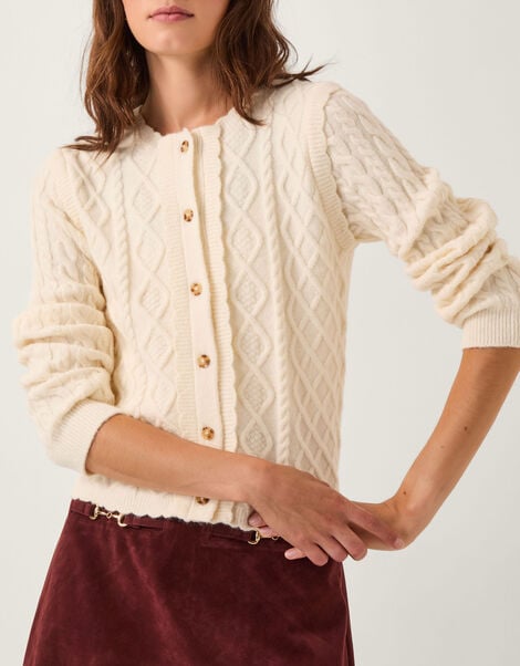 Cindy Cable Knit Cardigan, Ivory (IVORY), large