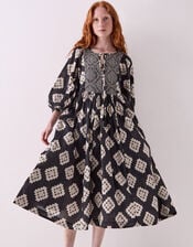 East Kaira Cotton Midi Dress, Black (BLACK WHITE), large