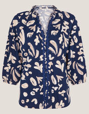 Rosie Abstract Print Jersey Blouse, Blue (NAVY), large
