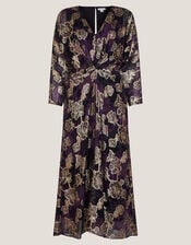 Georgie Metallic Floral Midi Dress, Purple (PURPLE), large