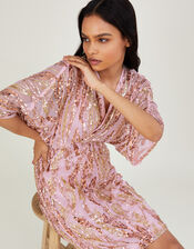 Sloane Embellished Short Dress in Recycled Polyester, Pink (BLUSH), large