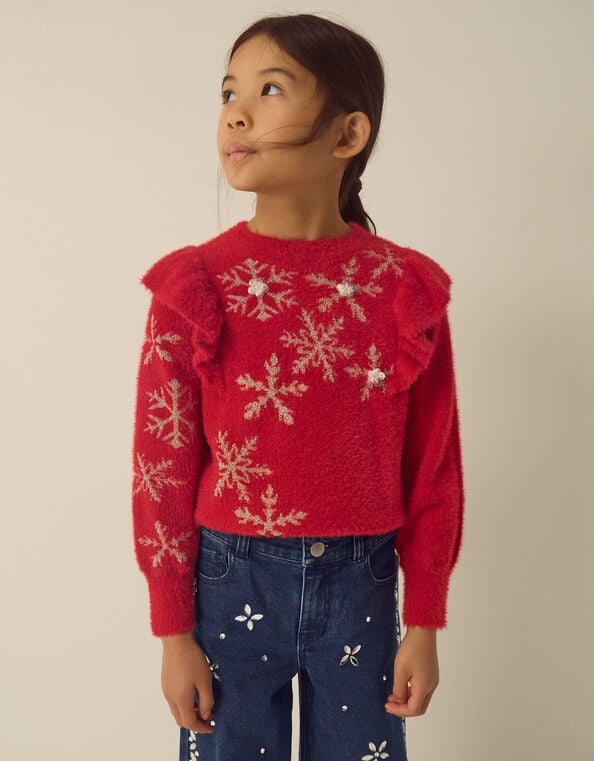 Cindy Ruffle Snowflake Jumper, Red (RED), large