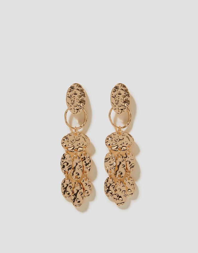 Hammered Disc Tassel Drop Earrings, , large