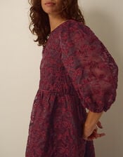 Wren Embroidered Organza Midi Dress, Red (BURGUNDY), large