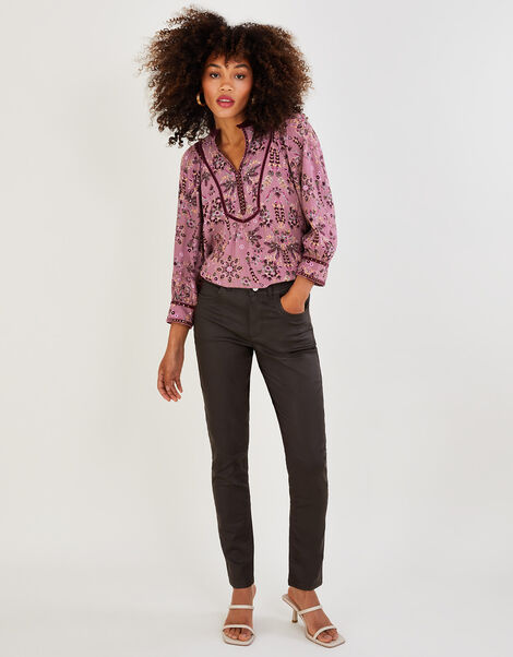 Coated Denim Skinny Jeans, Brown (CHOCOLATE), large