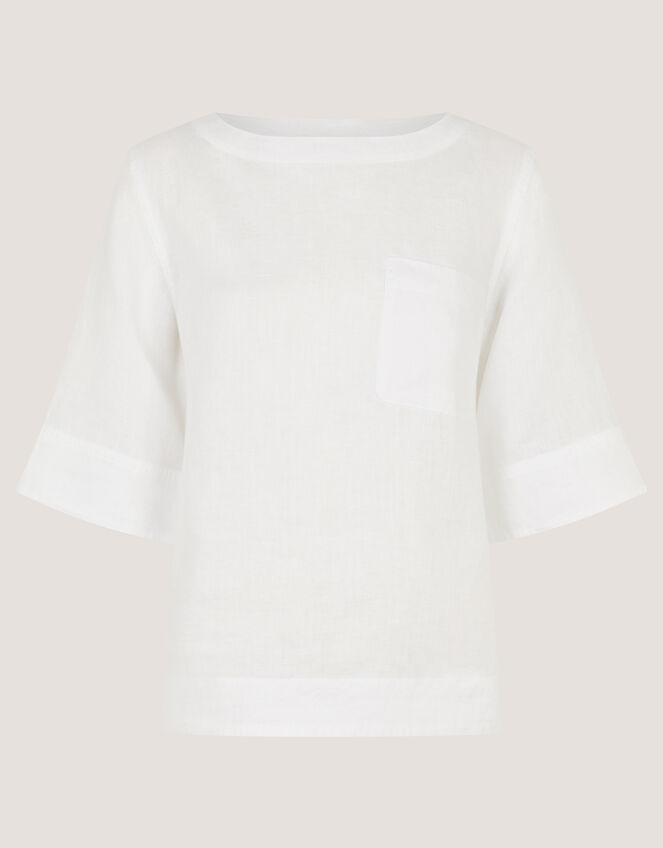 Ingrid Linen Top, White (WHITE), large